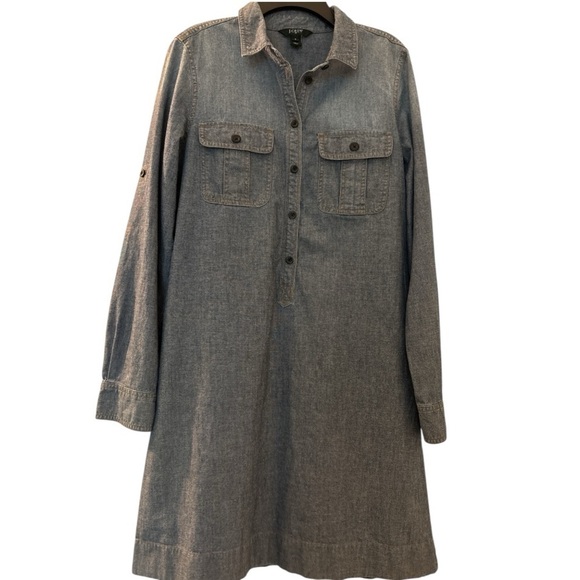 J. Crew shirt dress, denim, sz small, half button, pockets, button up sleeves. - Picture 2 of 7